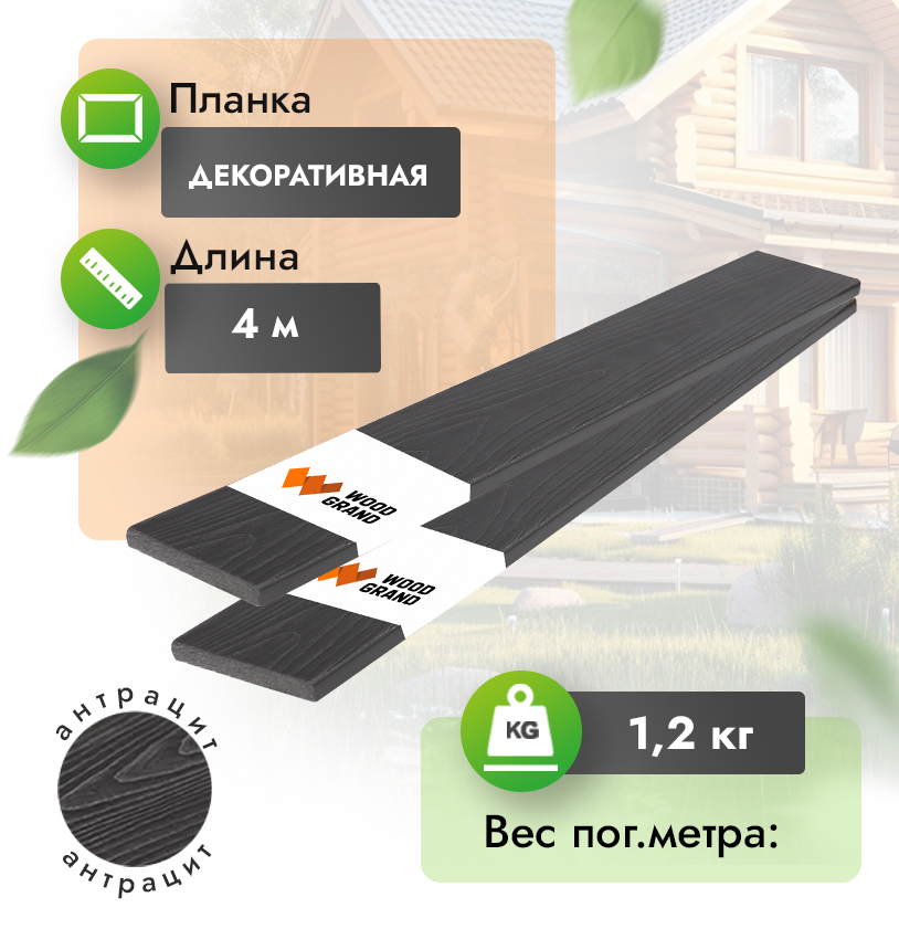Декоративная планка «Антрацит» 75x10 мм с тиснением - Антрацит