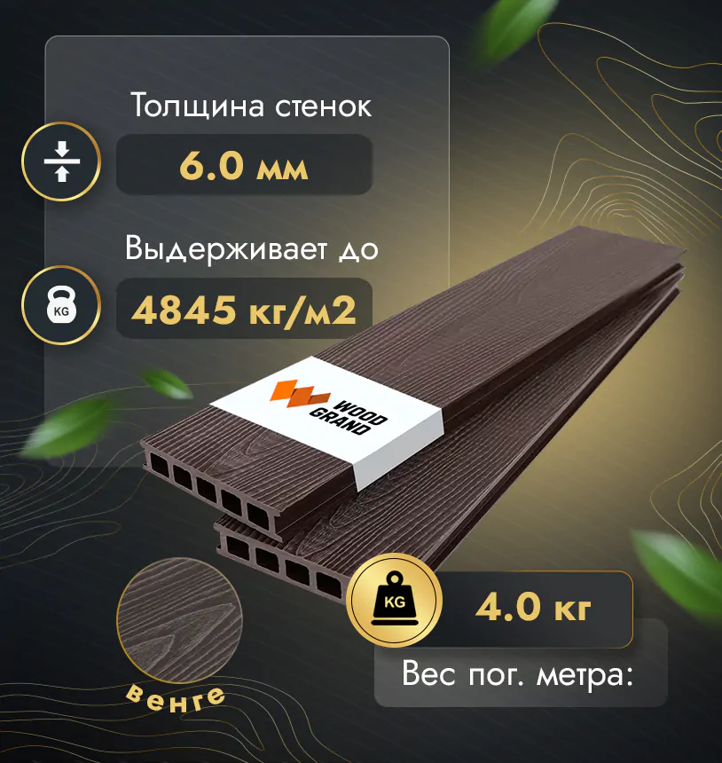 Террасная доска с тиснением 150х28 мм (МПК) - Венге
